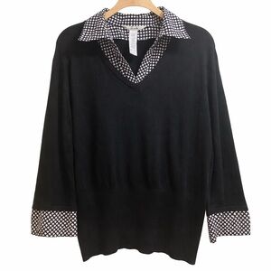 Fred David Layered Look Checkered Collar Pullover Sweater Top Size XL